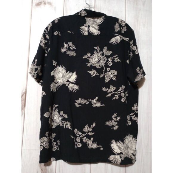 Denim and Flower Shirt Men's Extra Large Button Front Short Sleeve Black Tan Flo - Picture 2 of 7